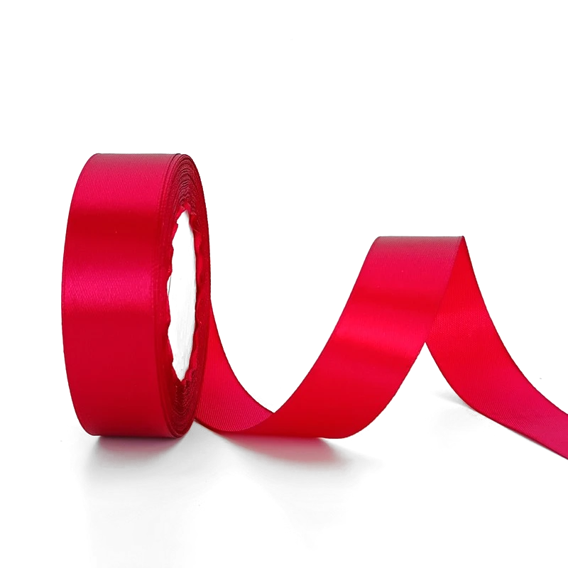 Crimson satin ribbon, 2.5 cm, unrolled
